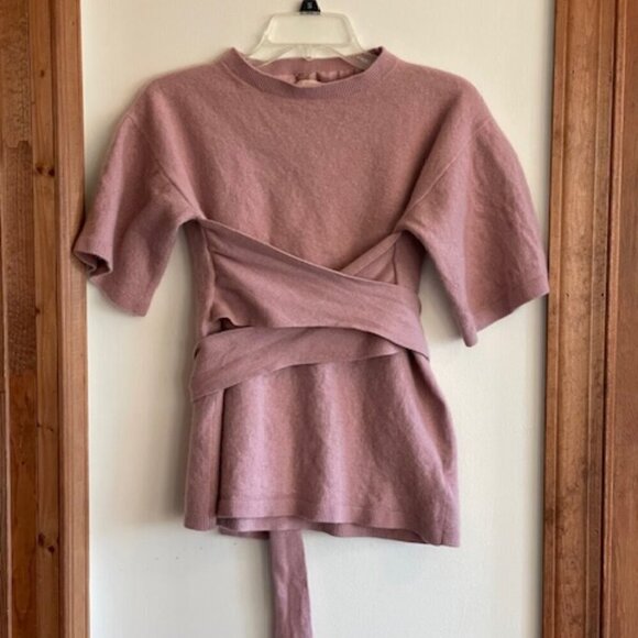 TED BAKER of LONDON Cashmere Blend Short Sleeve Tie Waist Pink Sweater L - Picture 3 of 15